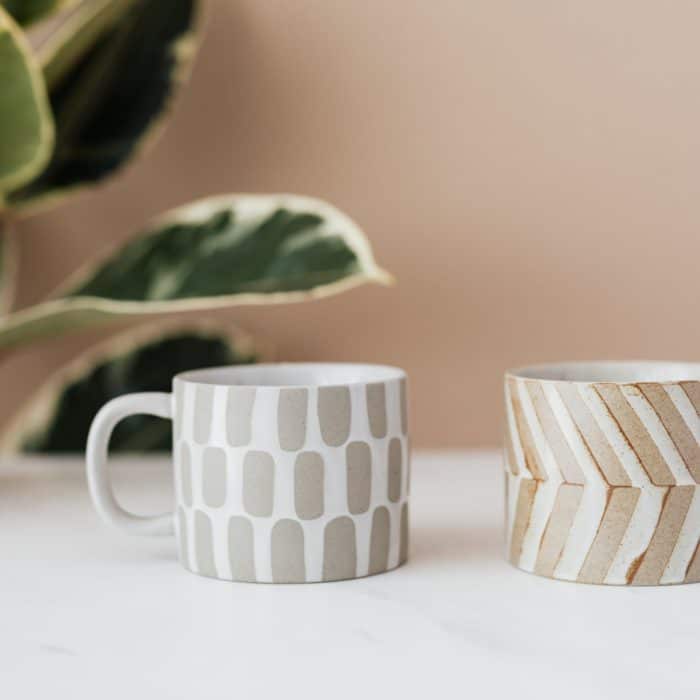 ficus and coffee cups