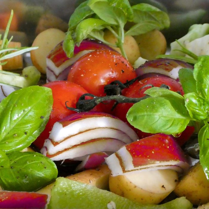 basil tomatoes and onions